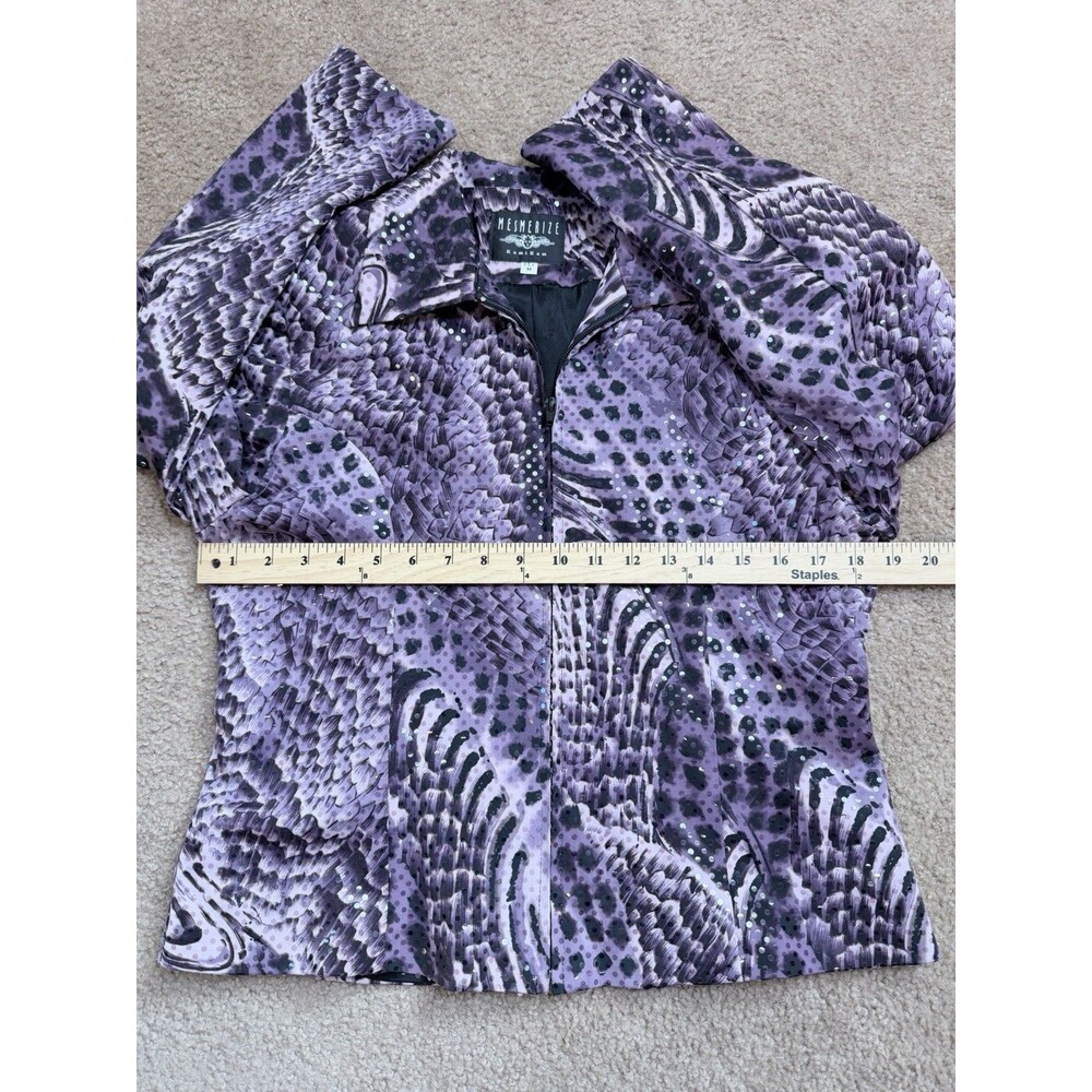 Vintage Y2K Mesmerize KamiKam Jacket M Purple Animal Print Sequin Zip Up Sparkle - Picture 10 of 13